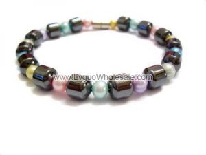 Hematite Drum Beads and Plastic Beads Bracelet